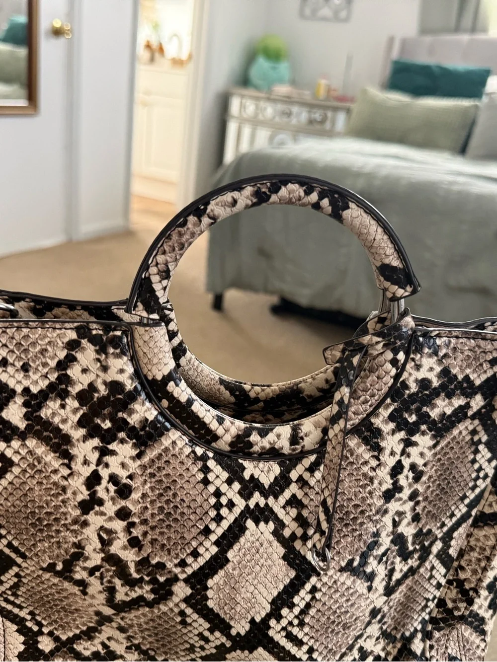 Enzo Angiolini Snake Skin Inspired Bucket Shoulder Bag